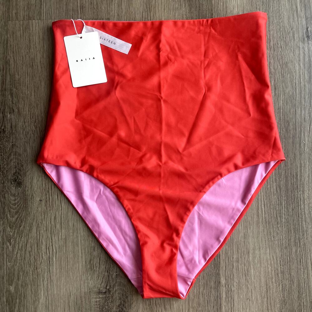 Baiia Pink and Red Women's Reversible Bikini Bottoms - Picture 2 of 6